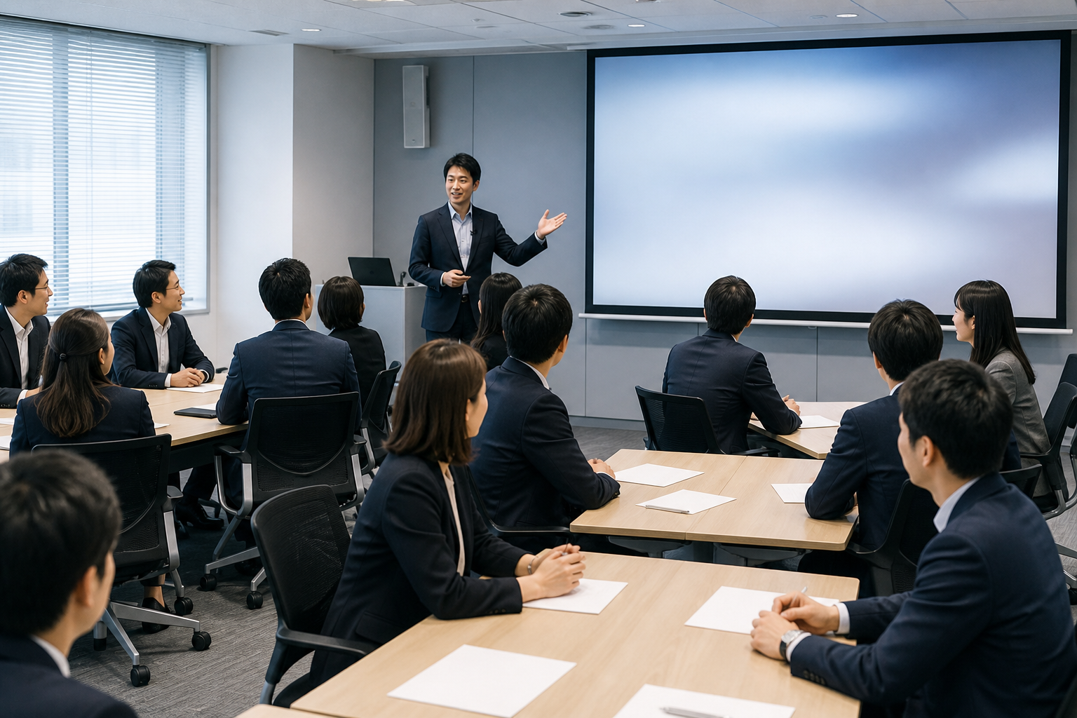 対面形式の社員研修セミナーの様子