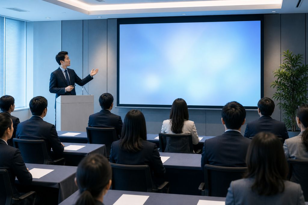 研修会社選びのチェックポイントを確認するビジネスパーソン